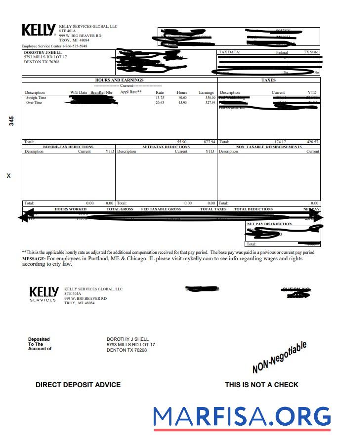Downloadable Kelly Paystub sample